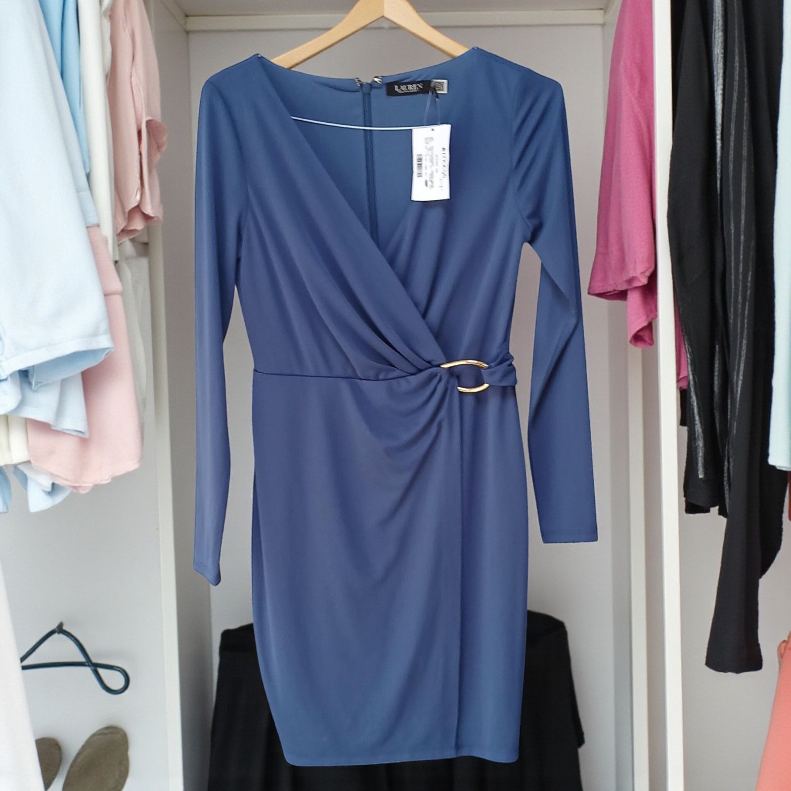 Ralph Lauren NWT - Ralph Lauren Ring Trim Blue V-neck Cocktail Dress 4 Size S / US 4 / IT 40 - 6 Thumbnail