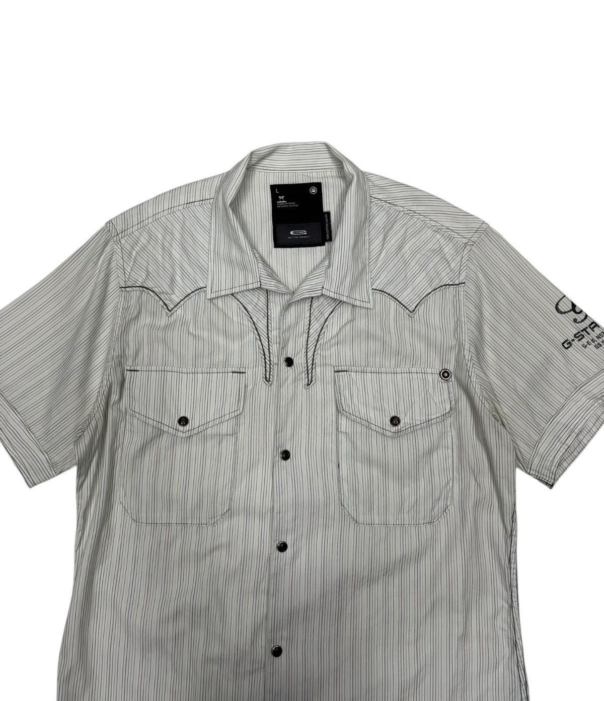 Yohji Yamamoto 🔥DEVIL STRIPE SHIRT S/S BUTTON SNAP YOHJI STYLE BY GSTAR Size US M / EU 48-50 / 2 - 6 Thumbnail