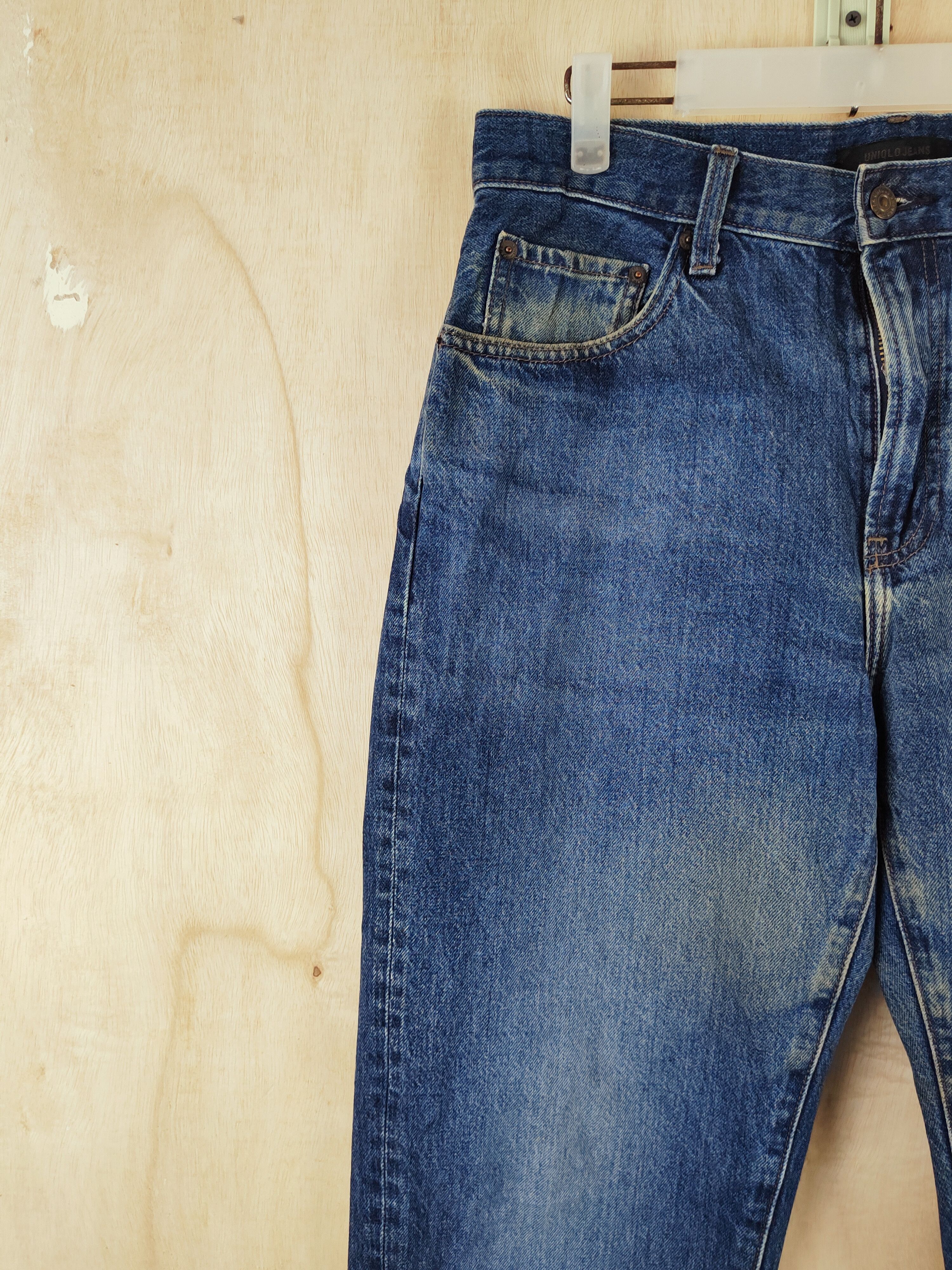 Japanese Brand Uniqlo Japanese Fabric by Kaihara Blue Ripped Jeans #S2655 Size US 31 - 3 Thumbnail