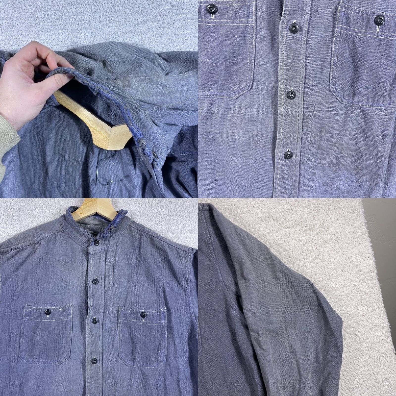 Vintage VINTAGE 1940s Work Shirt Mens Large Blue Band Collar Button Front Hercules USA Shirt Size US L / EU 52-54 / 3 - 9 Thumbnail