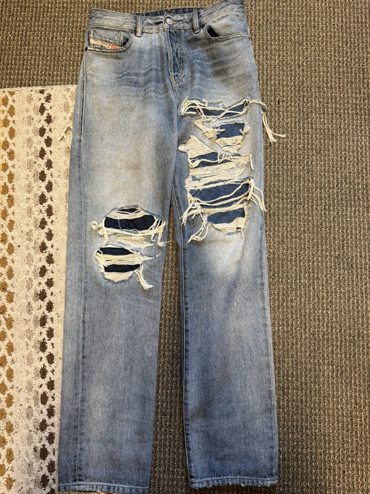 image of Diesel Two-Layer Ripped Jeans in Blue, Men's (Size 31)