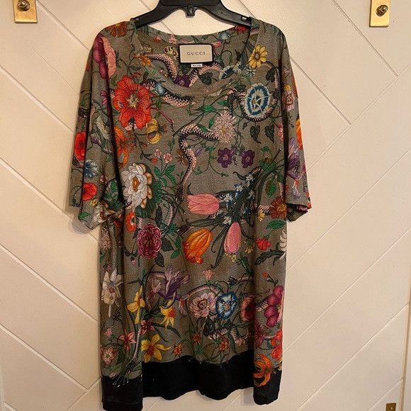 Gucci GUCCI Linen Floral Snake Print Damage Processing T-shirt XL Size US XL / EU 56 / 4 - 6 Thumbnail