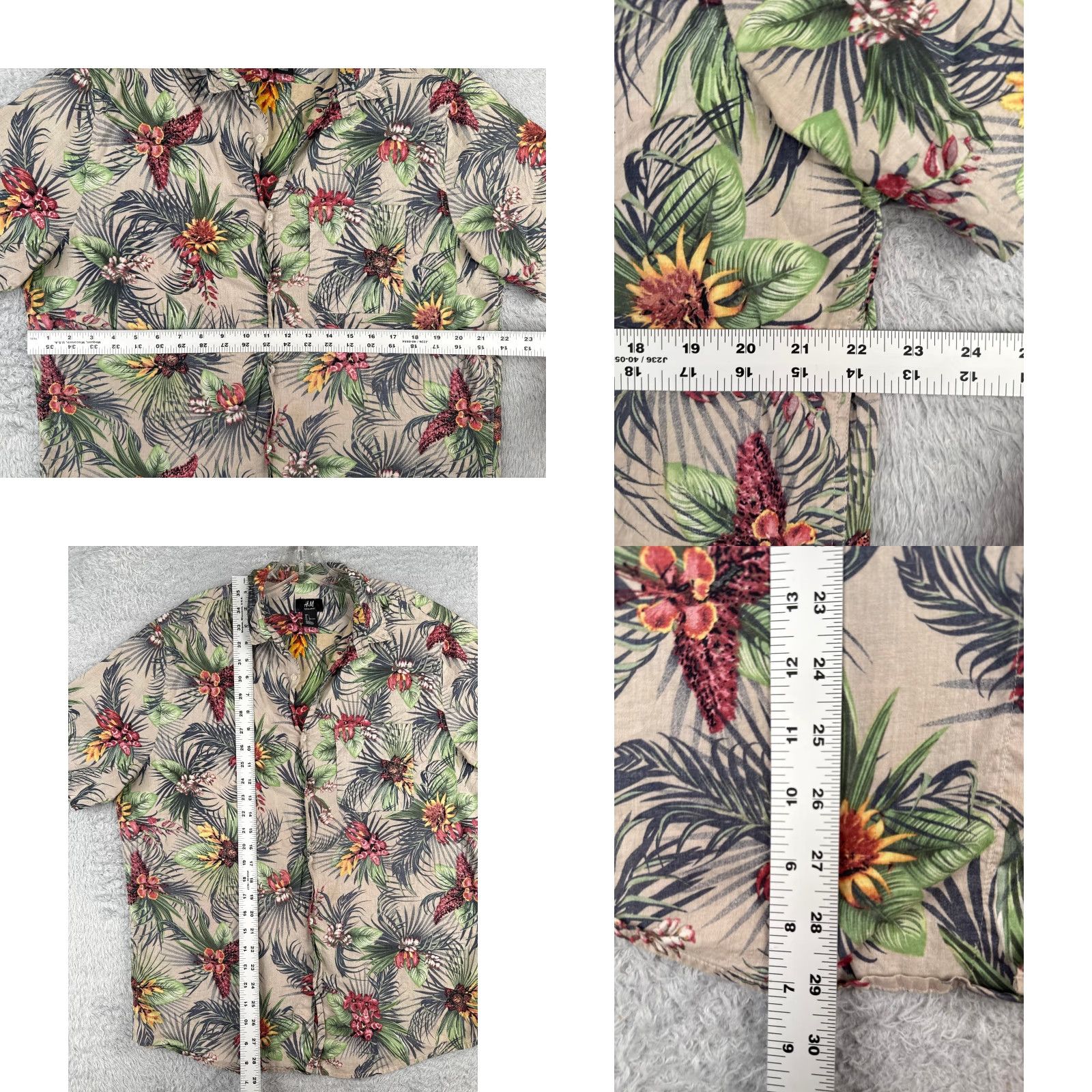 H&M VINTAGE? No. Just H&M Button-Up Shirt Men L Gray Floral Rayon Short Sleeve Casual Hawaii 40in Chest All Seasons Pockets Red Bird Pattern Mens Size US L / EU 52-54 / 3 - 8 Thumbnail