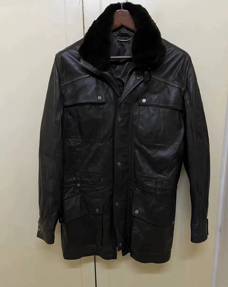 Versace Versace Men's Black Leather Jacket with Fur Collar - dmc Size US M / EU 48-50 / 2 - 1 Thumbnail