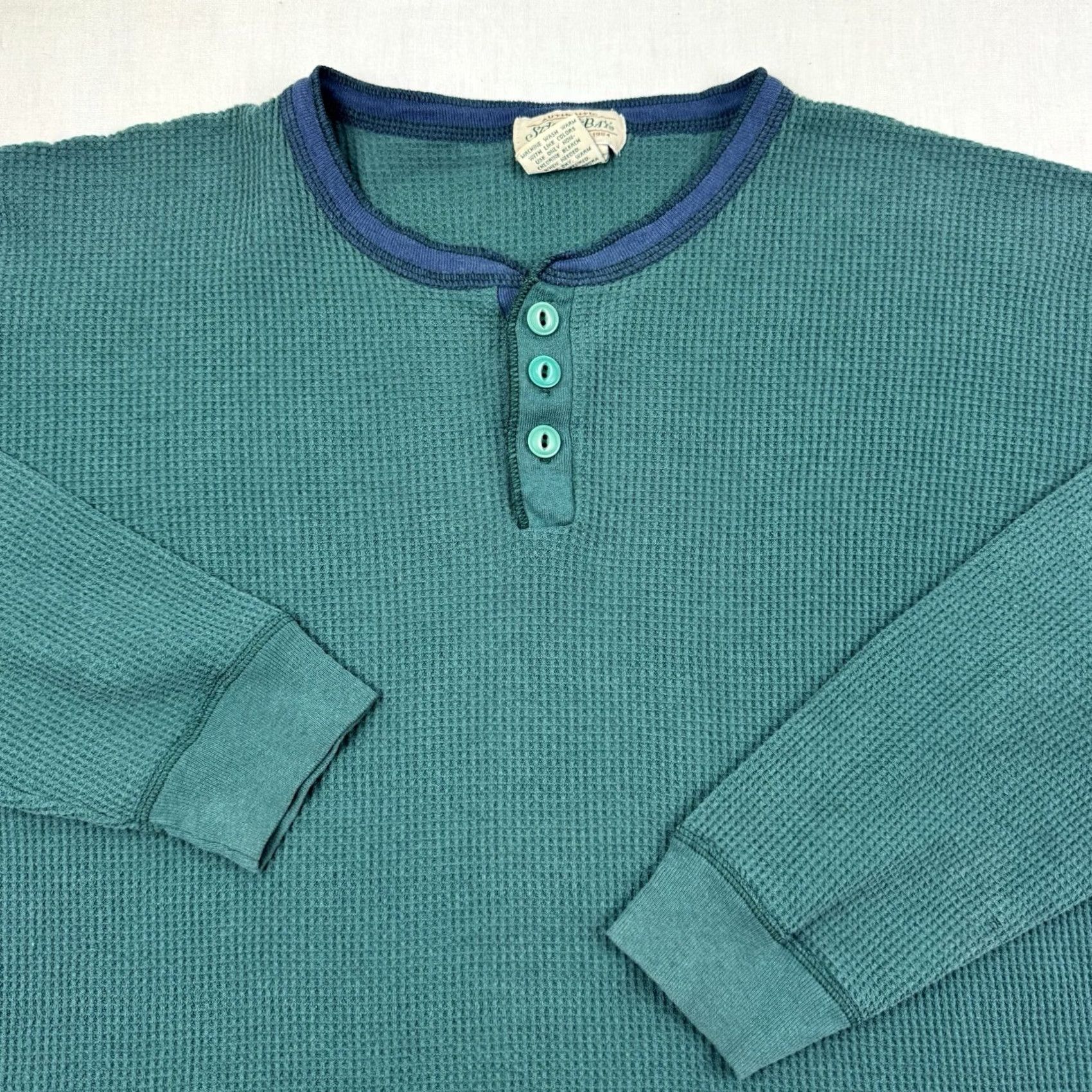Vintage VINTAGE St Johns Bay Henley Shirt Adult Large Green Hipster Punk Outdoor Classic 90s Mens Size US L / EU 52-54 / 3 - 2 Thumbnail