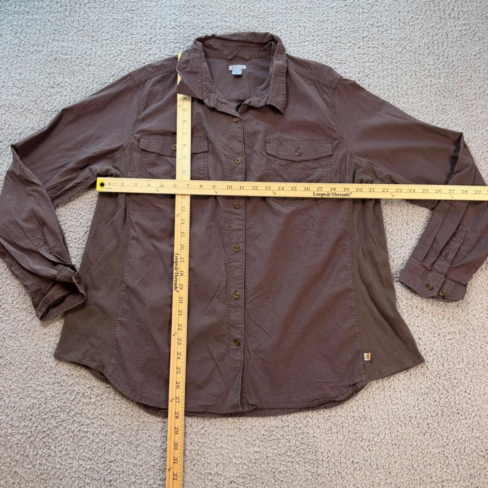 Carhartt Carhartt Womens Brown Button Down Work Shirt XXL 20 Roll Tab Size 3XL / US 20-22 - 2 Thumbnail
