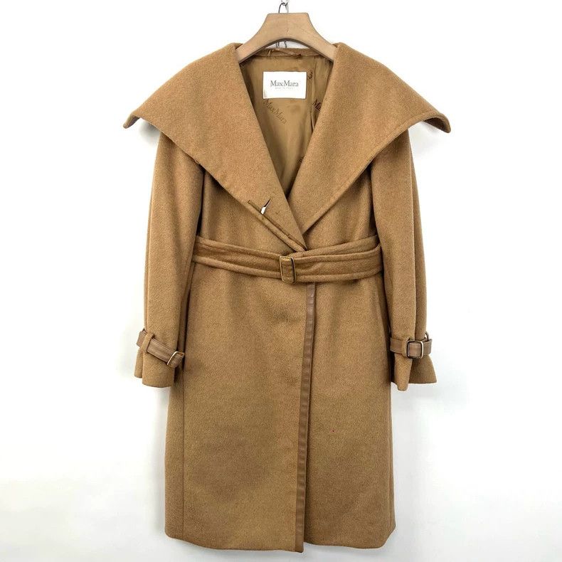 Max Mara Khaki camel fur patchwork coat