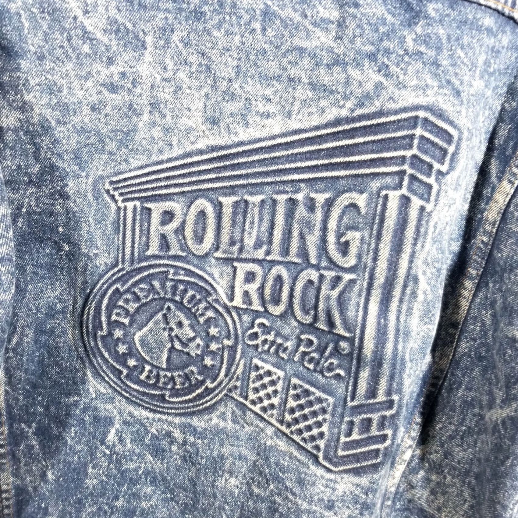 Denime Vintage Rolling Rock Denim Jacket Mens L 90s Acid Wash Blue Bomber Button - 33 Size US L / EU 52-54 / 3 - 7 Thumbnail