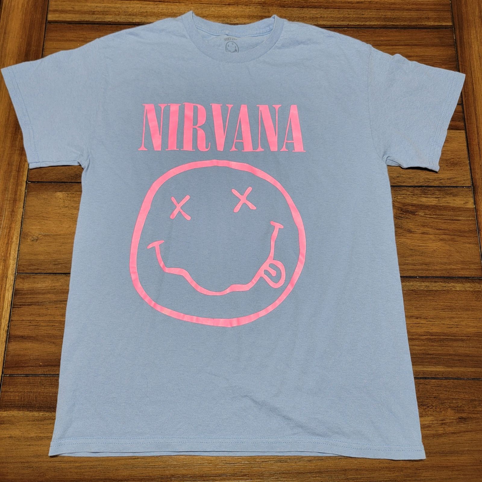 Nirvana Nirvana Blue Unisex Tee Pink Face Logo - Size Medium Size M / US 6-8 / IT 42-44 - 1 Thumbnail