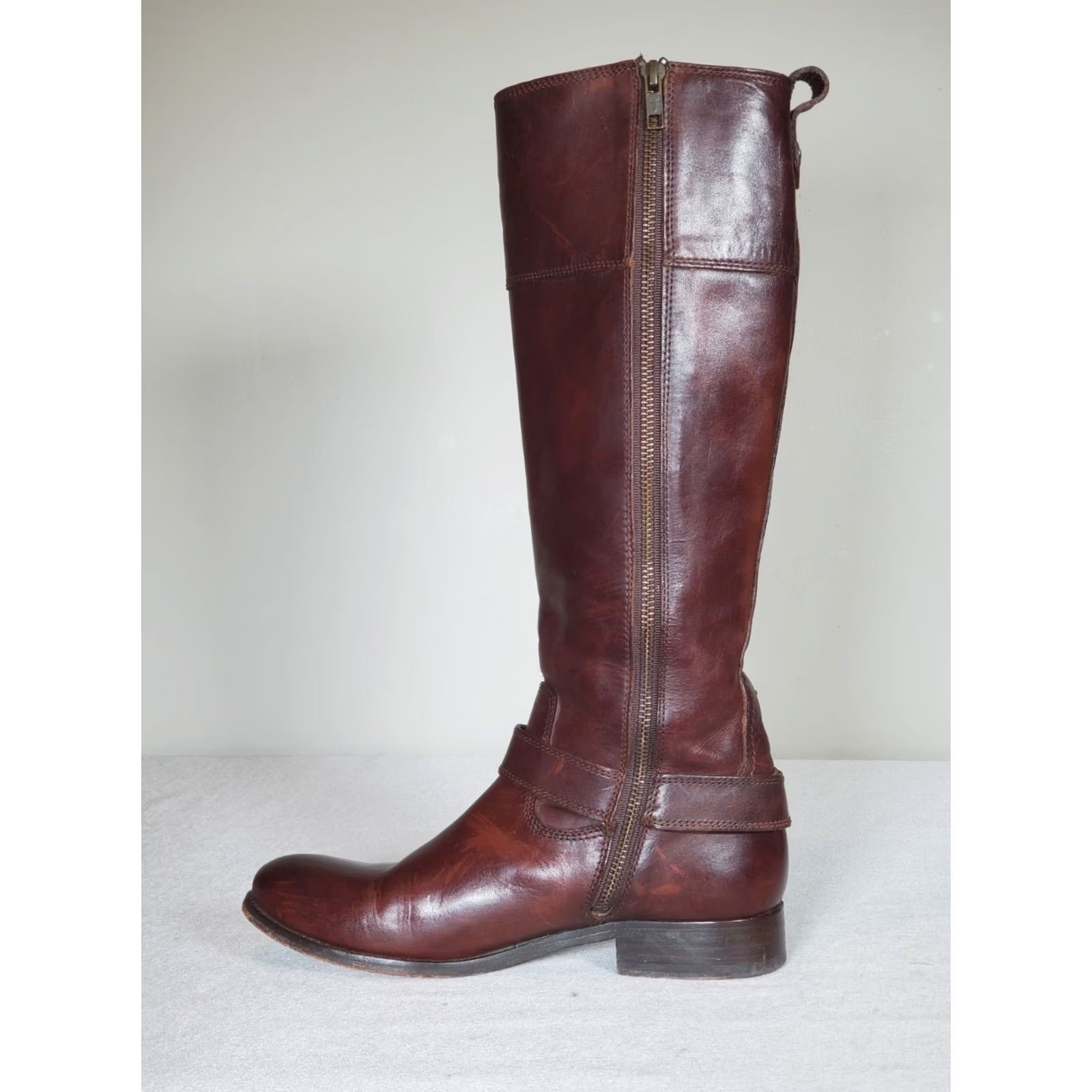 Frye FRYE Melissa Harness Tall Inside Zip Riding Boot Womens US 7 B Brown Leather Knee High Boot Size US 7 / IT 37 - 3 Thumbnail