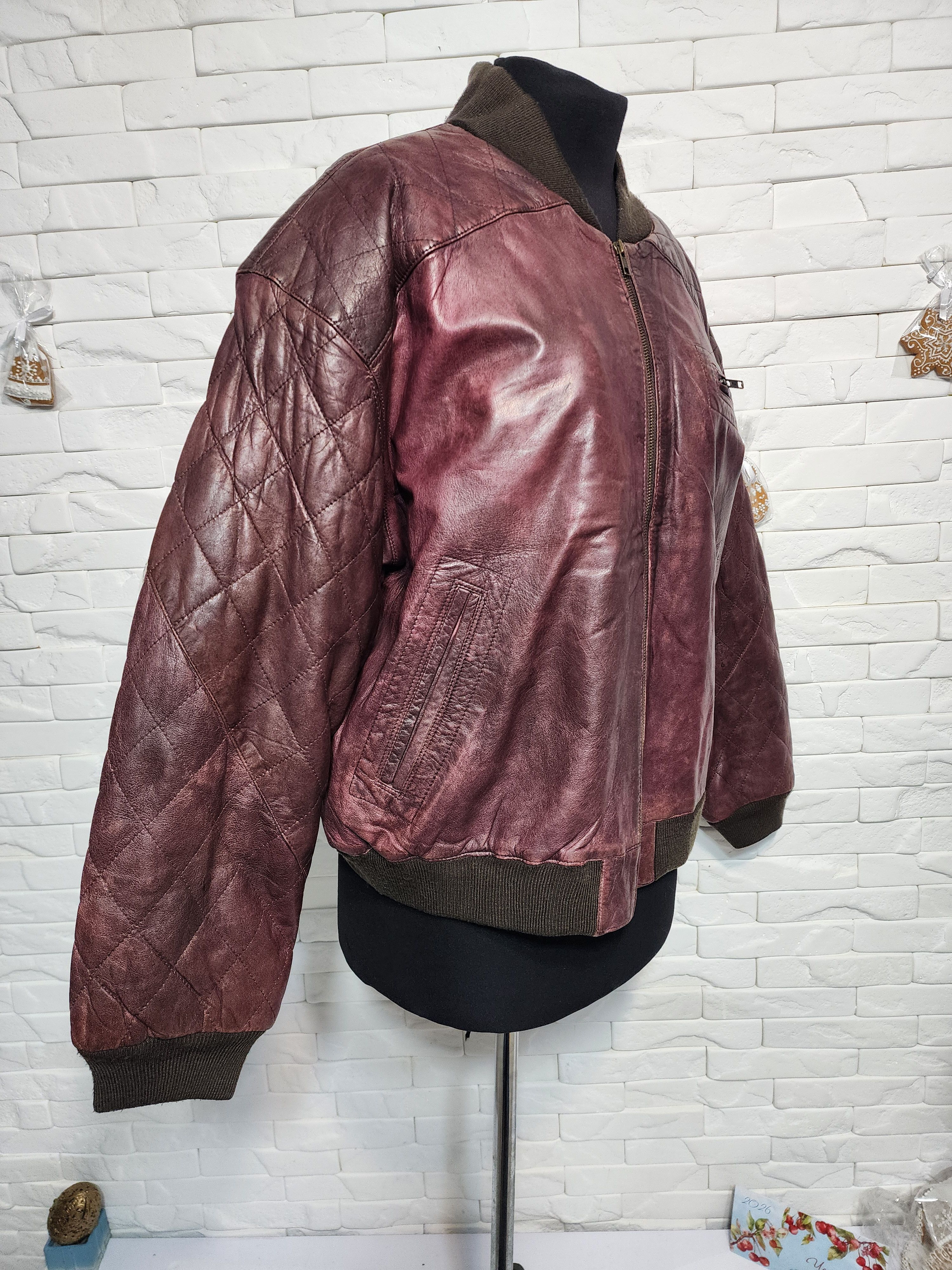 Furla Burgundy Leather Jacket: Men's Zippered, Pockets Size US L / EU 52-54 / 3 - 3 Thumbnail