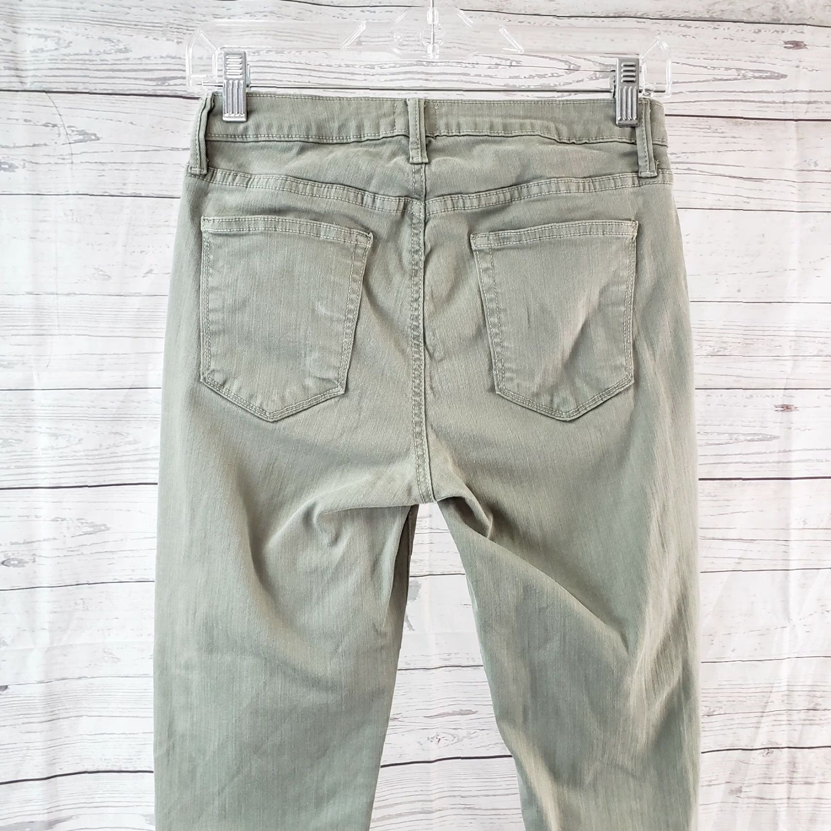 Vintage JUST BLACK Womens Skinny Cropped Jeans Sz 27 Green Distressed Raw Hem Mid Rise Denim Cotton Blend Crosscheck Zip Inseam 25.5in Women's Jeans Size 27" / US 4 / IT 40 - 5 Thumbnail