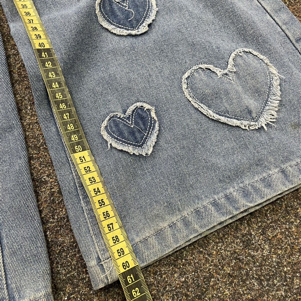 Vintage Y2K Baggy Wide Leg Distressed Jeans Heart Print Skate Swag Size 30" / US 8 / IT 44 - 7 Thumbnail