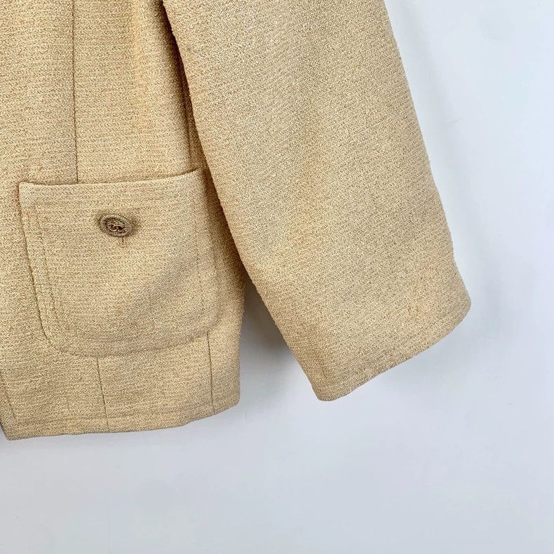 Chanel Chanel Beige gold silk single-breasted short jacket 2504-Ne Size XXS / US 00 / IT 34 - 5 Thumbnail