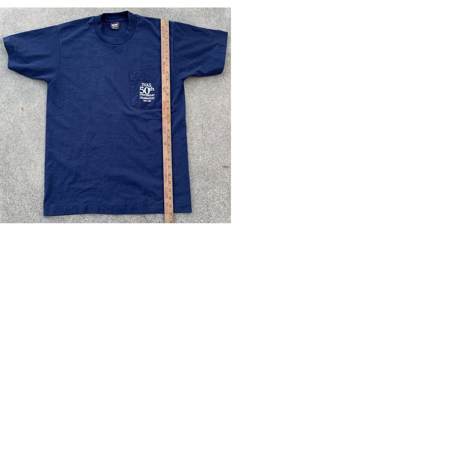 Fruit Of The Loom VINTAGE Fruit of the Loom SVAS 50th Anniversary Celebration pocket tee 1995 Astronomical M Blue Unisex Shirt 1990s Boys Girls Mens Womens Size US M / EU 48-50 / 2 - 9 Thumbnail