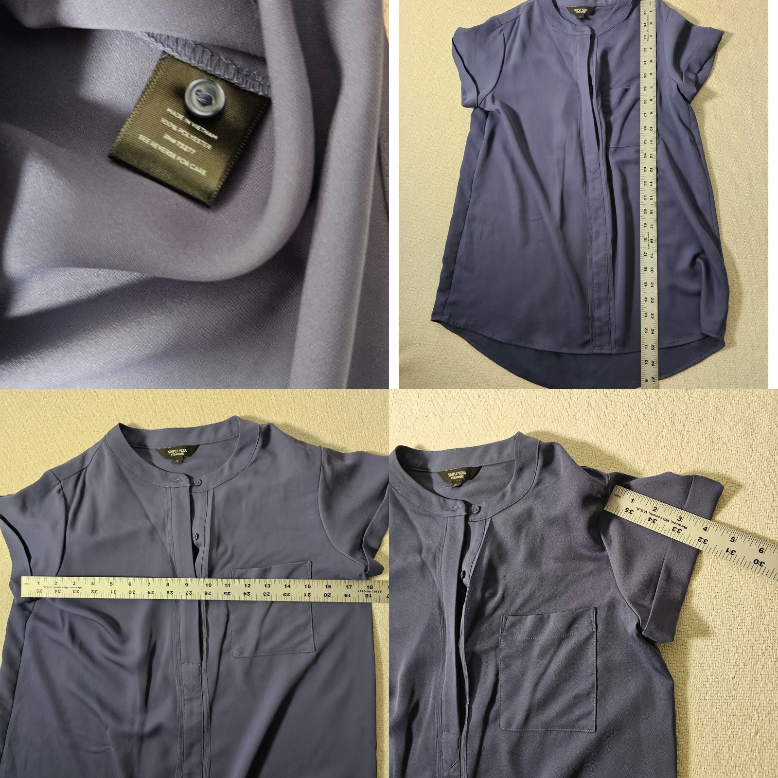 Vintage Simply Vera Wang Blouse Top Women's S Lightweight Indigo 1/2 Button Short Cuff Size S / US 4 / IT 40 - 8 Thumbnail