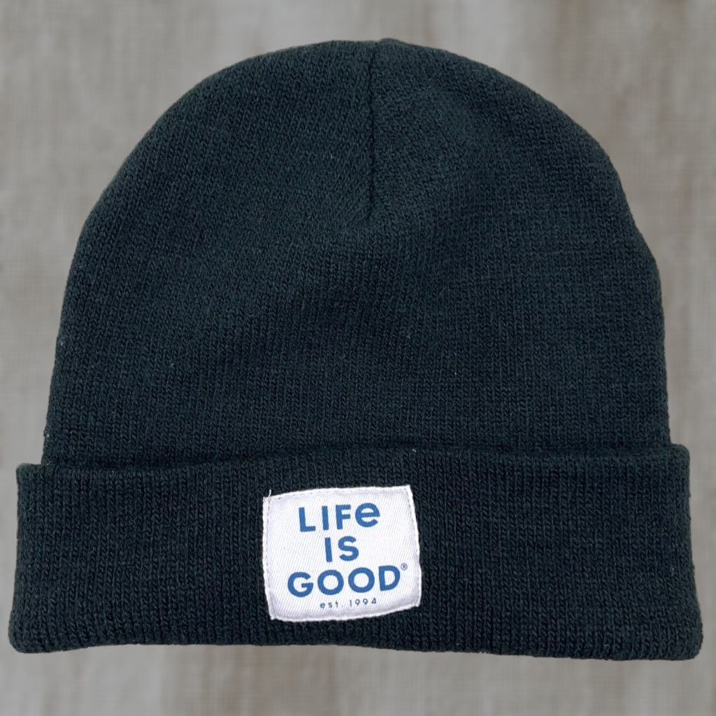 Life is Good Life is Good Beanie Hat Cap Knit Black One Size Adult Mens Life is Good Logo Vintage-Style Beanie Size ONE SIZE - 1 Thumbnail