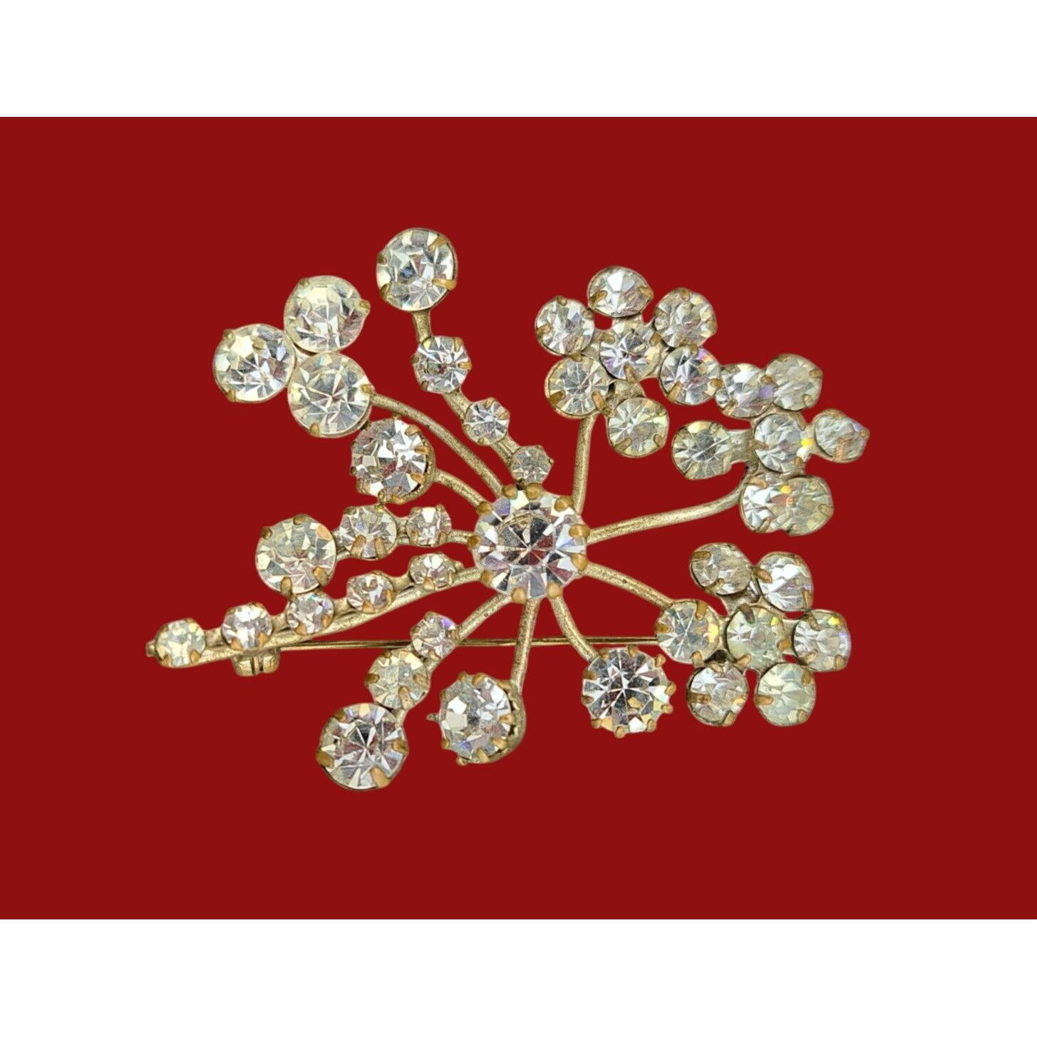 Vintage Vintage Rhinestone Flower Brooch Pin Mid-Century Spray Size ONE SIZE - 3 Thumbnail