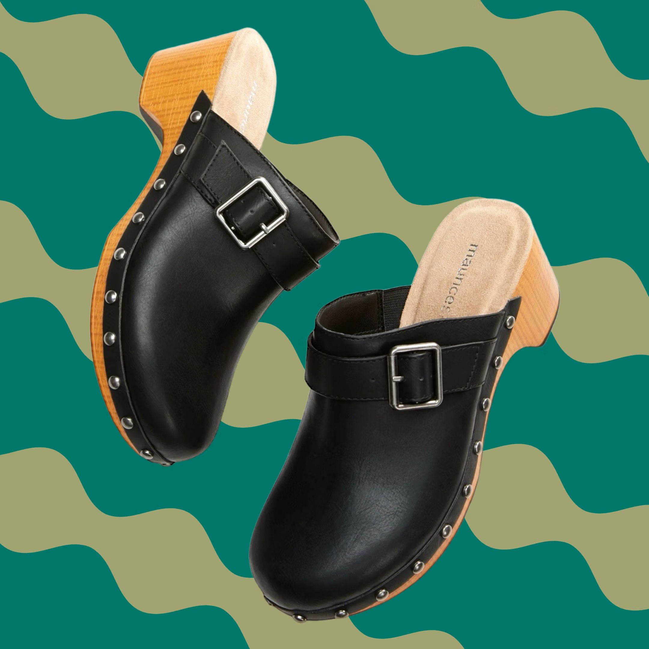 Vintage Maurices Women Black Faux Leather Demi Studded Slip-On Platform Clogs Mules 9 Size US 9 / IT 39 - 1 Thumbnail