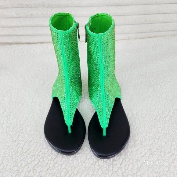 Other Just Doit Rhinestones Flat Bootie Thong Sandals Green (US Sh Size US 11 / IT 41 - 2 Thumbnail