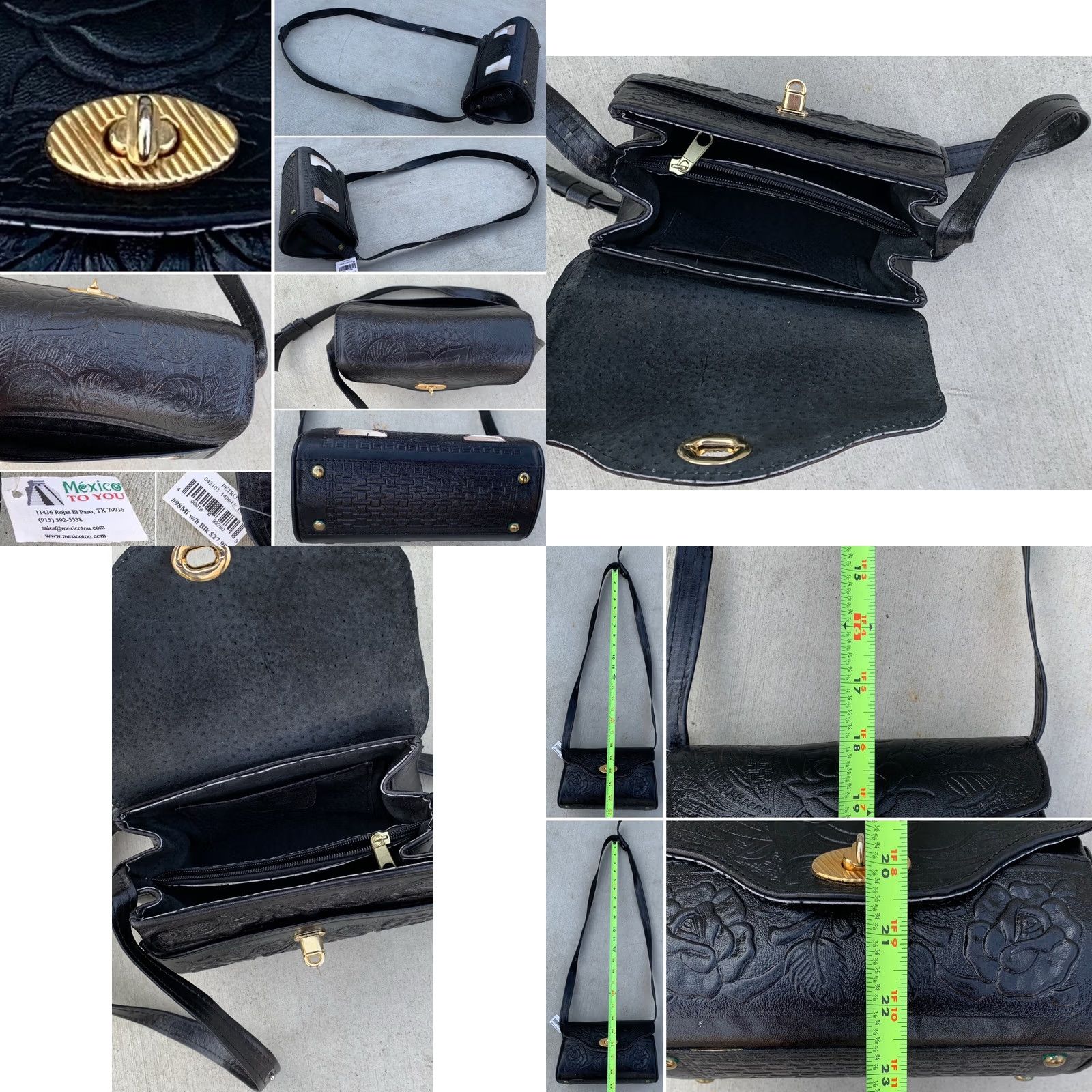 Vintage VINTAGE Tooled Leather Purse Shoulder Bag Crossbody Black W/ Hair On Hide Horse Floral - Hecho In Mexico Women Bag Size ONE SIZE - 8 Thumbnail