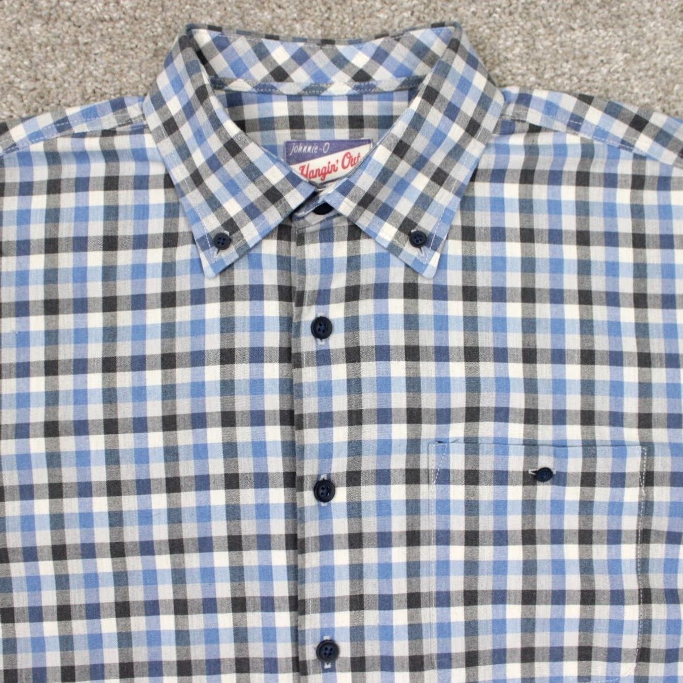 johnnie-O johnnie-O Shirt Adult Medium Blue/White/Black Plaid Button-Down Long Sleeve Cotton L/S Shirt Mens Medium Plaid Button-Up Size US M / EU 48-50 / 2 - 5 Thumbnail