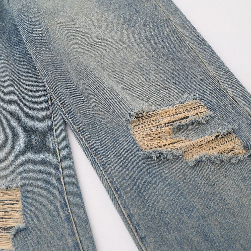 Japanese Brand Men's retro loose straight leg wide-leg ripped washed jeans Size US 32 / EU 48 - 4 Thumbnail