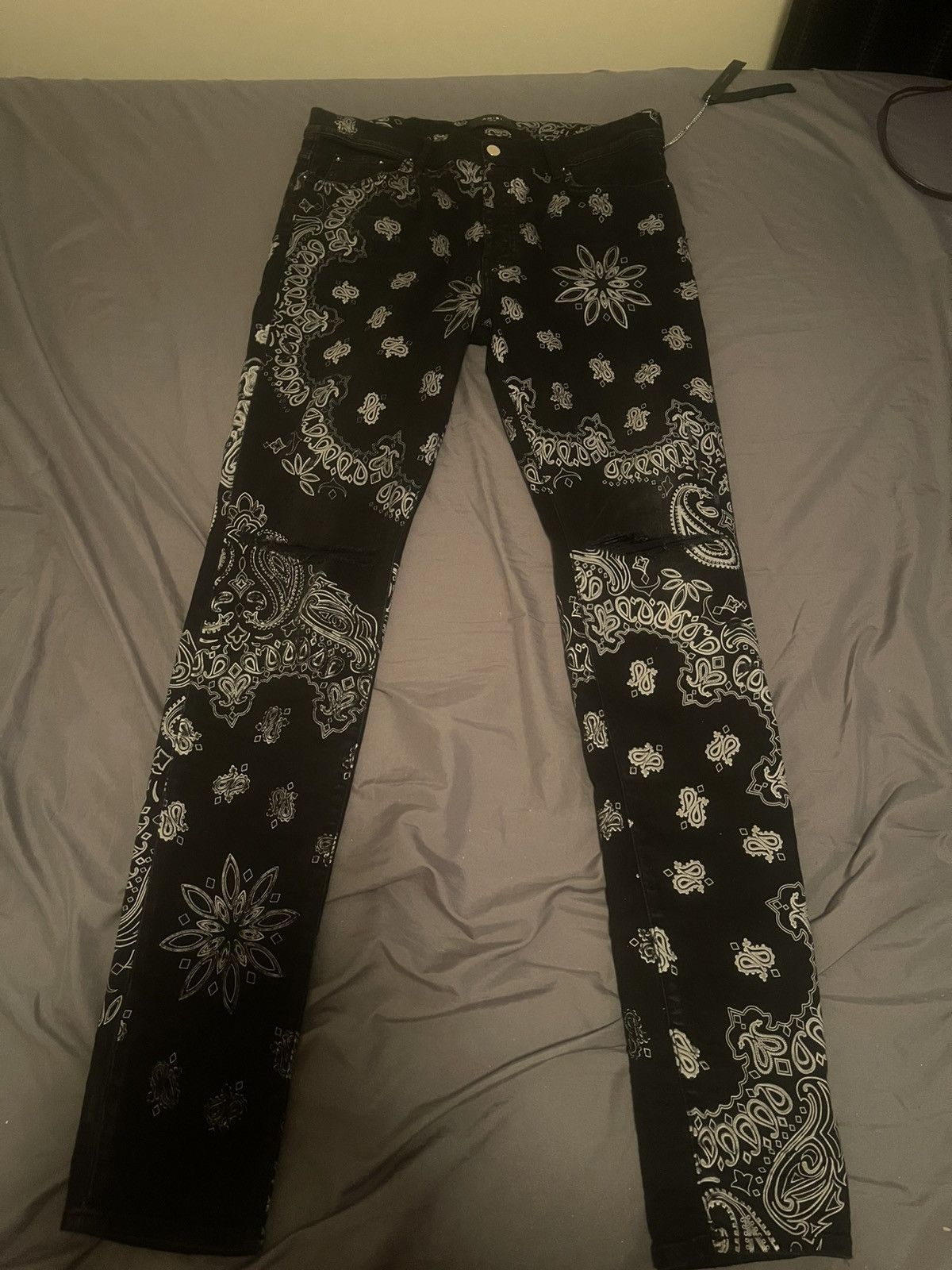 Amiri Black Paisley Bandana Jeans