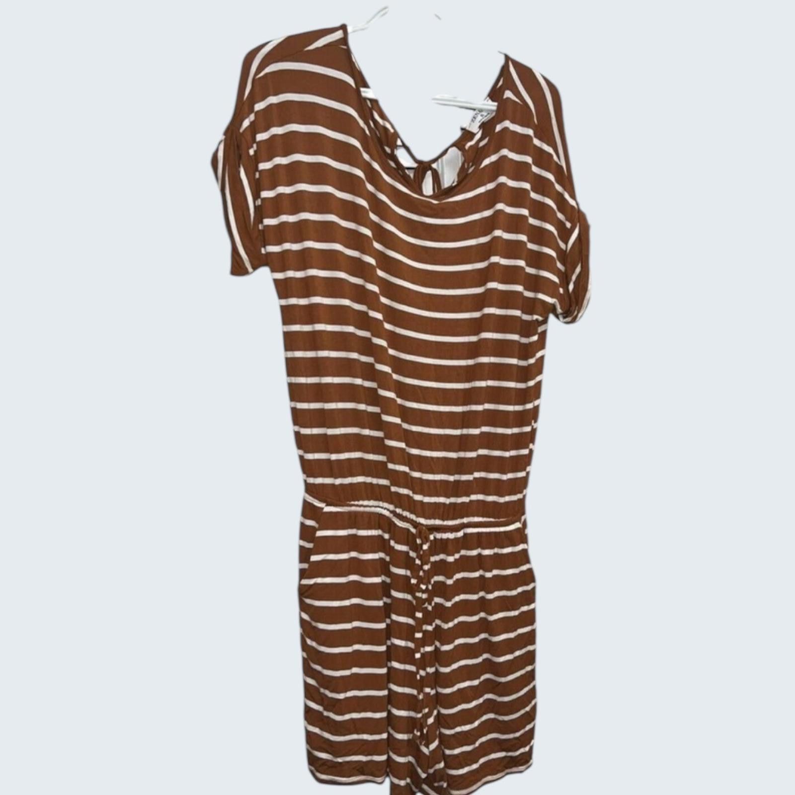 Other Zenana Striped Short Sleeve Romper Rust Brown White XL Size 40" / US 18 - 1 Thumbnail