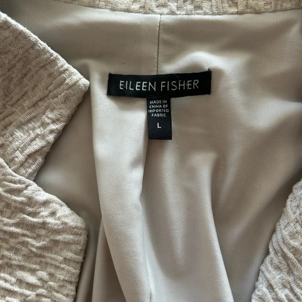 Eileen Fisher Eileen Fisher Cream Textured Three-Button Blazer Size L / US 10 / IT 46 - 6 Thumbnail