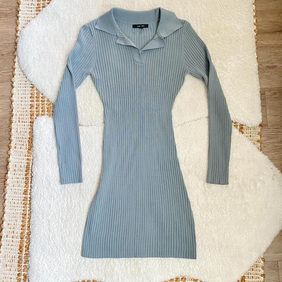 Other Love Tree Light Blue Rib Knit Collared Midi Dress Size S / US 4 / IT 40 - 1 Thumbnail