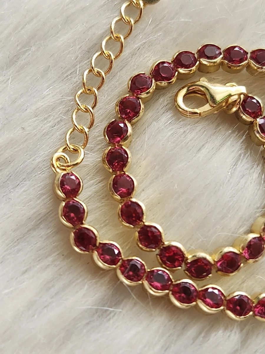 Sterling Silver Sterling Silver Tennis Bracelet Garnet Gold 8" Size ONE SIZE - 12 Thumbnail
