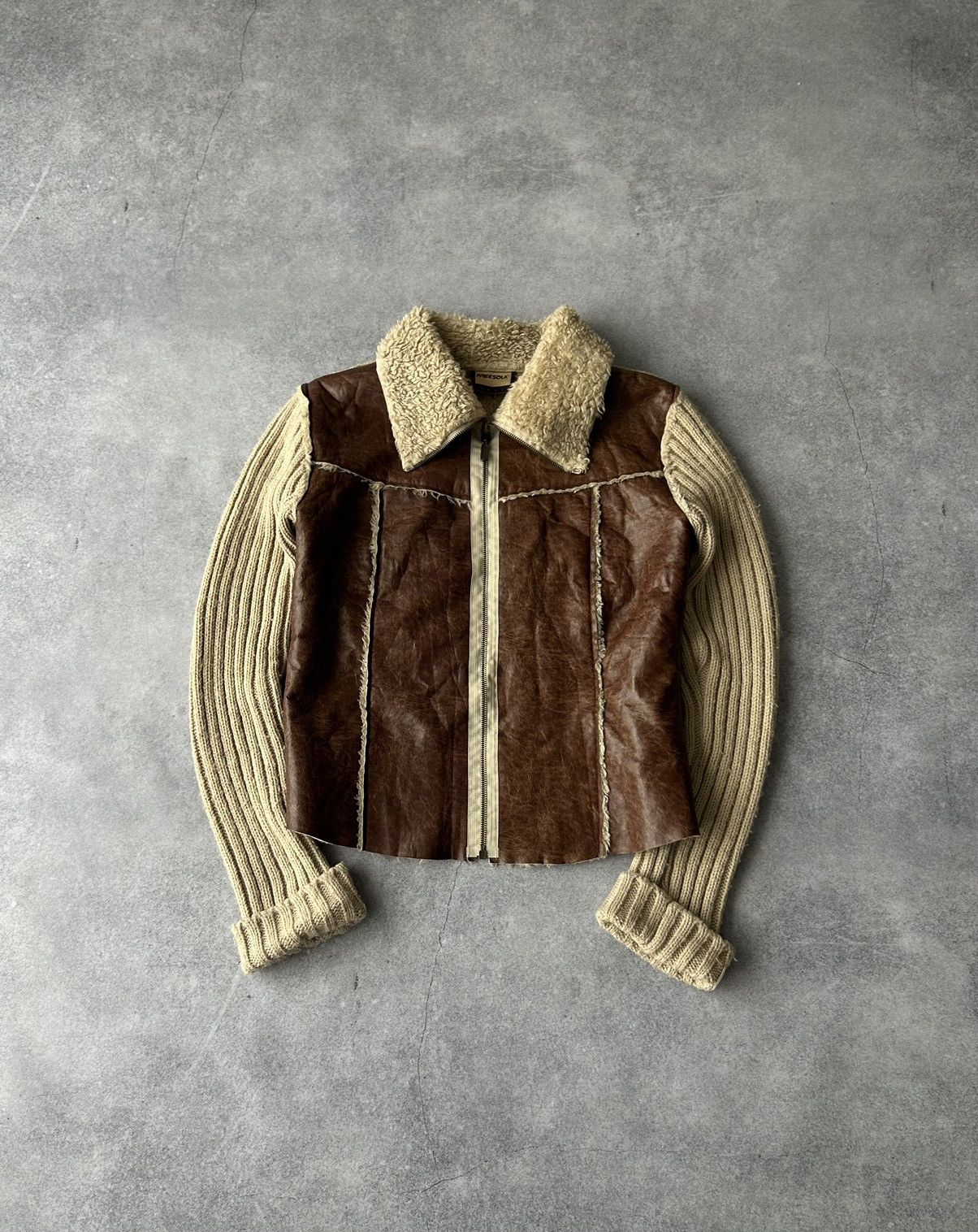 Vintage Vintage Y2K Patch leather knit-sweatshirt jacket Size L / US 10 / IT 46 - 1 Thumbnail