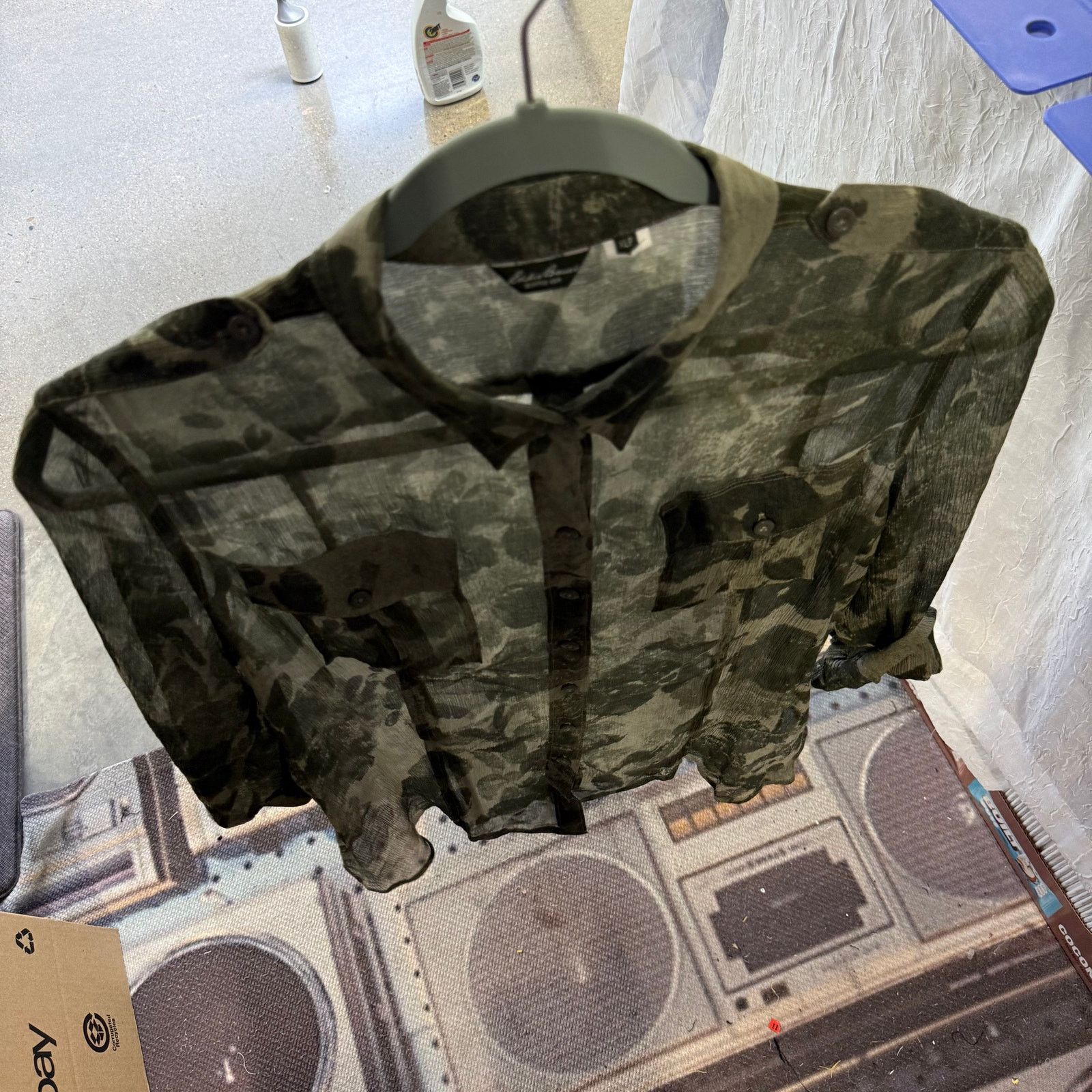 Eddie Bauer Vtg Eddie Bauer Women’s XLP Silk Blouse Camo 100% Silk Rare Size ONE SIZE - 8 Thumbnail
