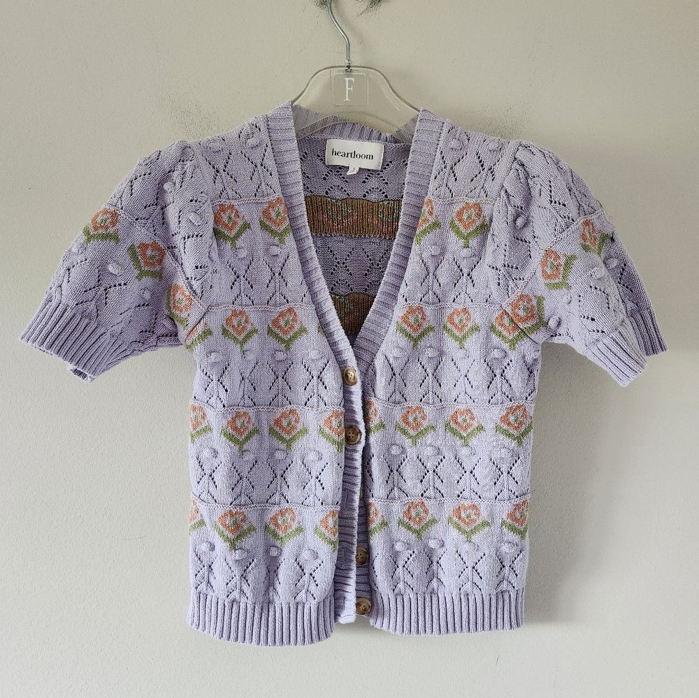 Heartloom HEARTLOOM | Deline Cotton Cardigan Short Sleeve Floral Lila Size S / US 4 / IT 40 - 4 Thumbnail