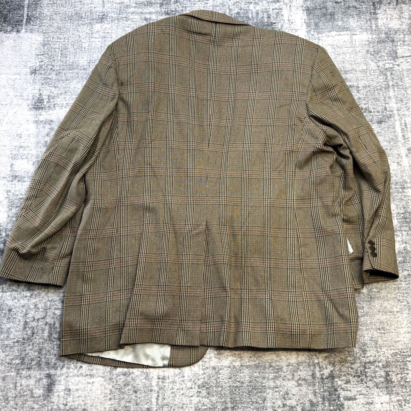 Nordstrom Nordstrom Blazer Jacket Mens 50L Brown Glen Plaid Silk Single-Breasted 2-Button Notch Lapel Ivy Old Money Style Size 50R - 3 Thumbnail