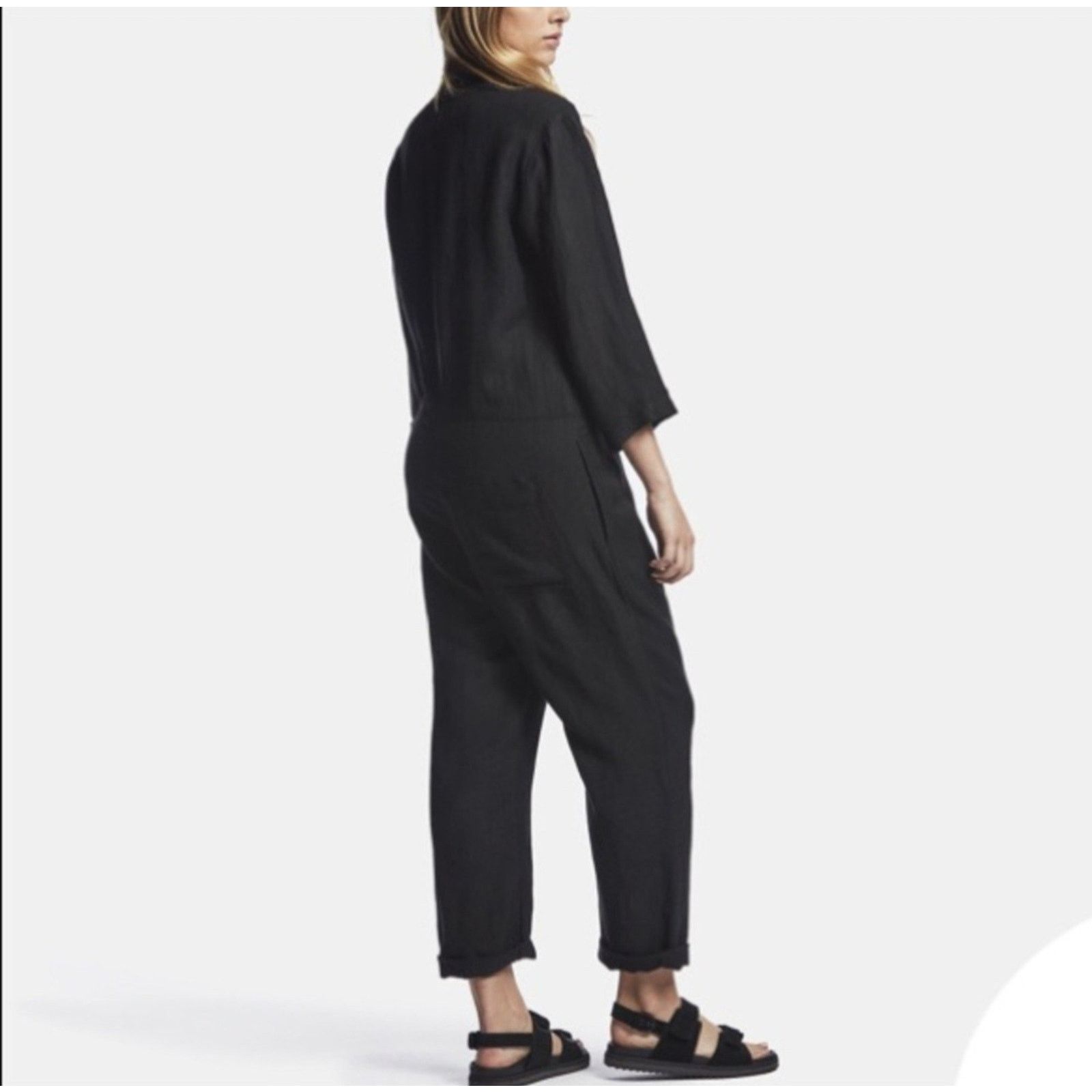 James Perse James Perse Jumpsuit Black Viscose Linen Oversized Button Size 29" - 3 Thumbnail