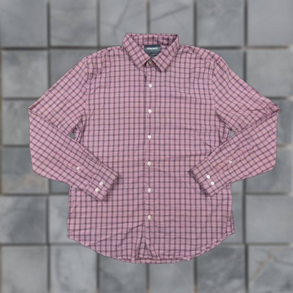 Bonobos Bonobos Men's Large Pink Plaid Long Sleeve Button-Up Shirt Lightweight Stretch Preppy Size US L / EU 52-54 / 3 - 1 Thumbnail