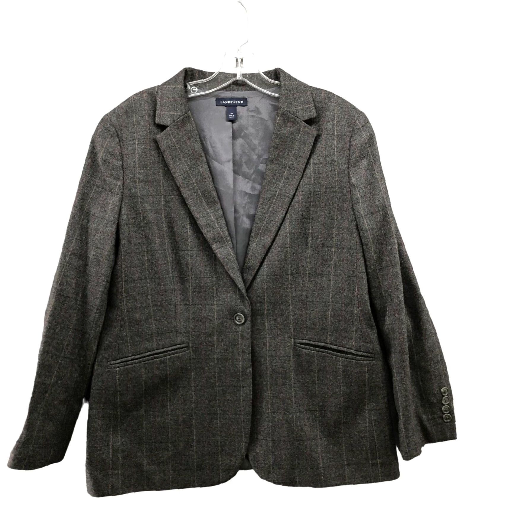 Lands' End Lands' End Blazer Womens 12P Wool Cashmere Gray Grid Plaid Dressy Office Workwear City Preppy Academia Mens Womens? Size XL / US 12-14 / IT 48-50 - 2 Thumbnail