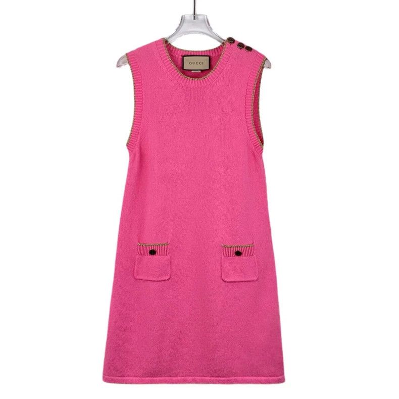 Gucci Gucci Pink bordered cotton round-neck sleeveless knitted d Size XS / US 0-2 / IT 36-38 - 1 Thumbnail