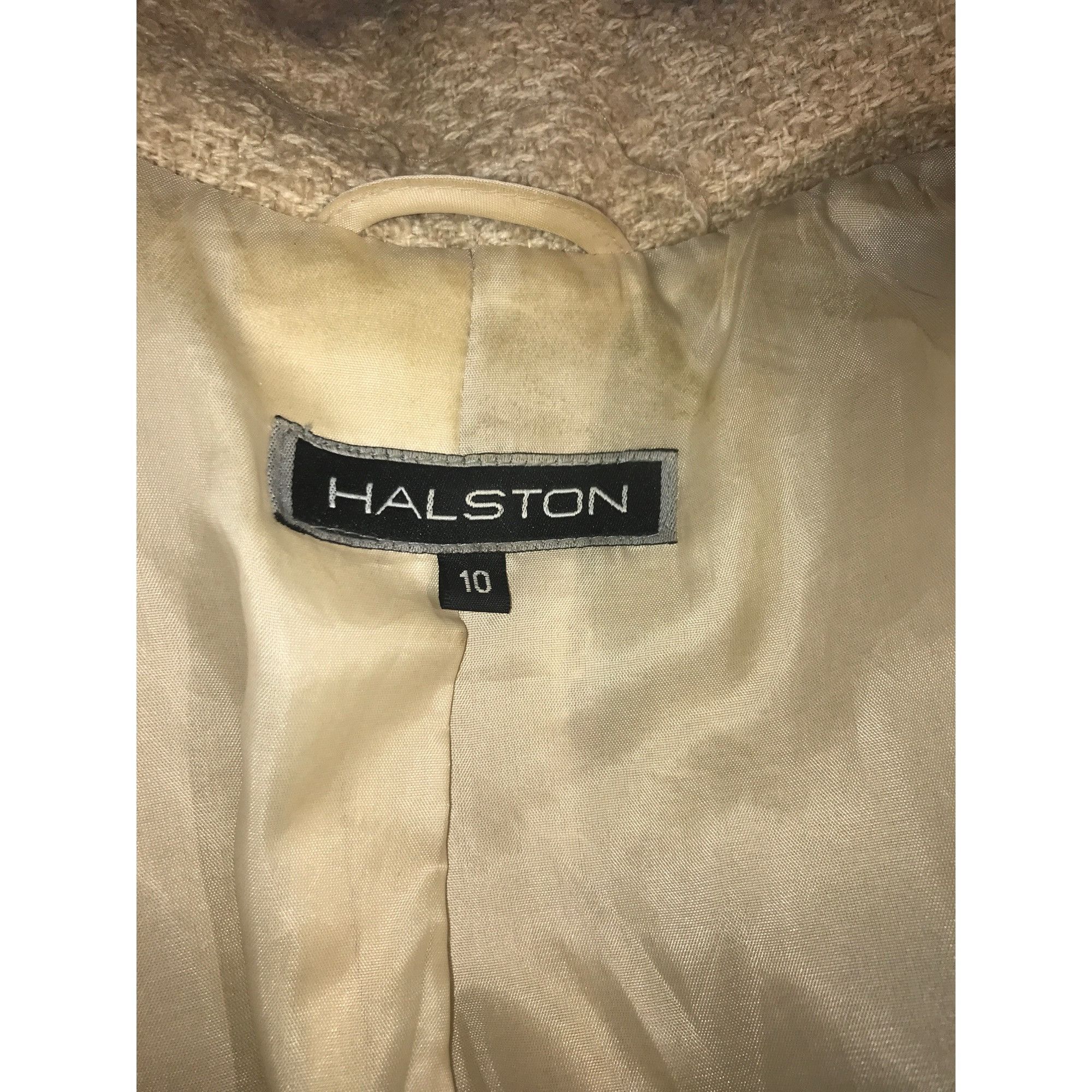 Halston Halston Women's Vintage Oatmeal Tweed Wool Fall Winter Coat Size L / US 10 / IT 46 - 3 Thumbnail