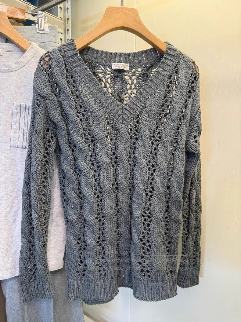 Brunello Cucinelli Brunello Cucinelli Sequined Twisted Knit Sweater Size S / US 4 / IT 40 - 3 Thumbnail