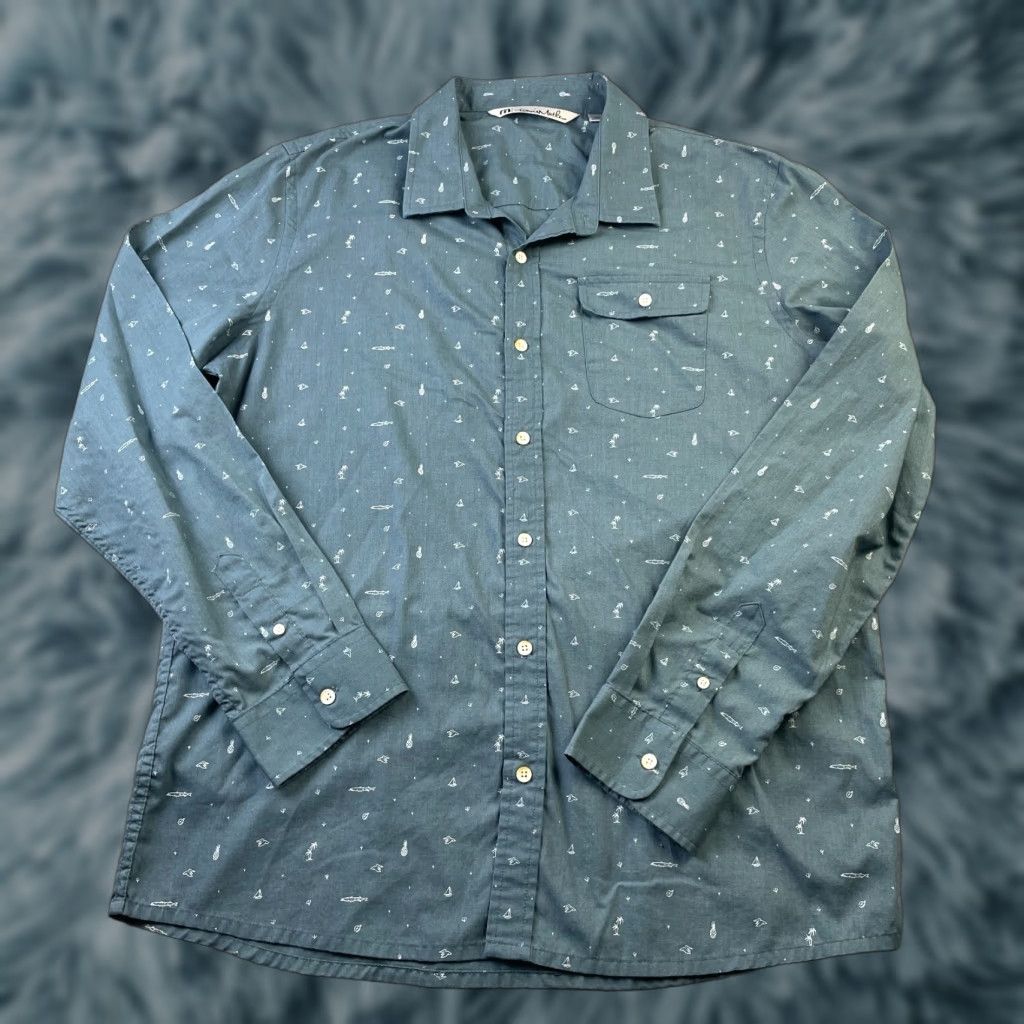 TravisMathew Travis Mathew Shirt Mens XL Blue Button-Up Long Sleeve Collared Button-Down Geometric Breathable Pockets Casual Formal Size US XL / EU 56 / 4 - 1 Thumbnail