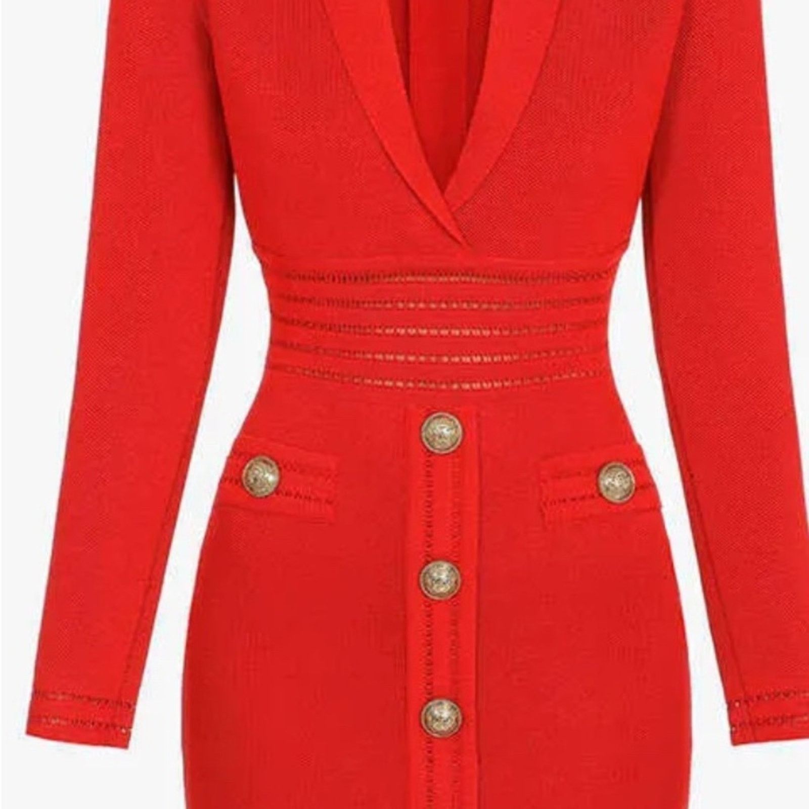 Other Chic Red Long Sleeve Dress with Button Accents Size S / US 4 / IT 40 - 2 Thumbnail