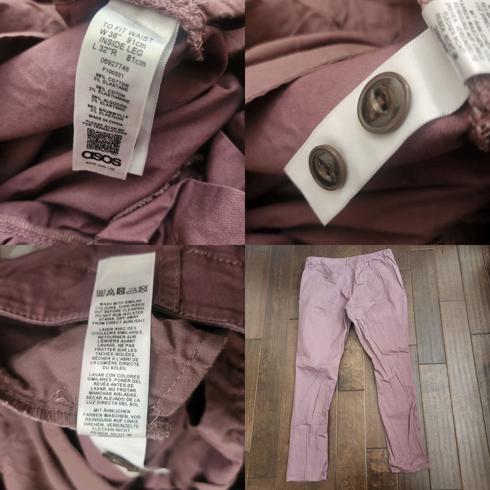 Asos ASOS Slim Chino Pants Mens 36x32 Mauve Pink Casual Sl... Size US 36 / EU 52 - 9 Thumbnail