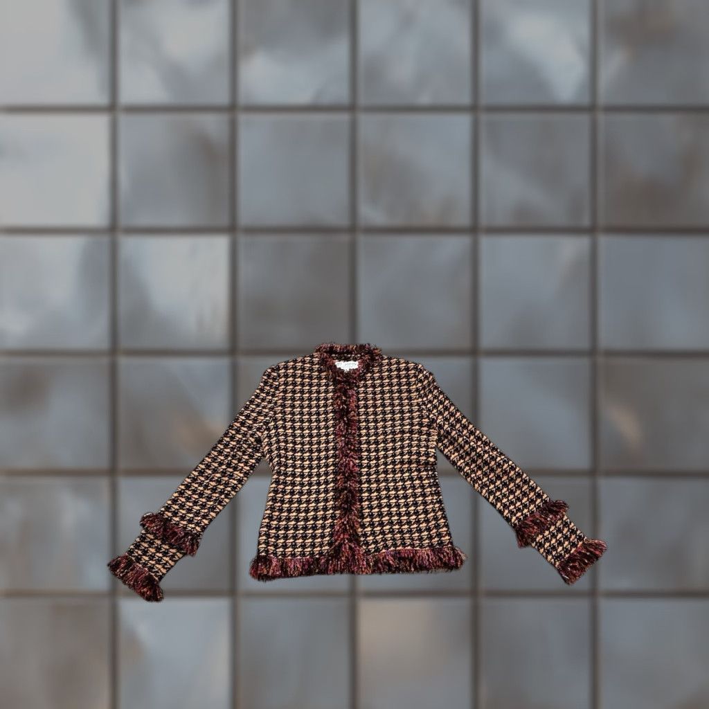 Vintage St John Collection Blazer Women's Size 2 Houndstooth Tweed Knit Mid-Length Lightweight Hook Closure USA Size XS / US 0-2 / IT 36-38 - 1 Thumbnail