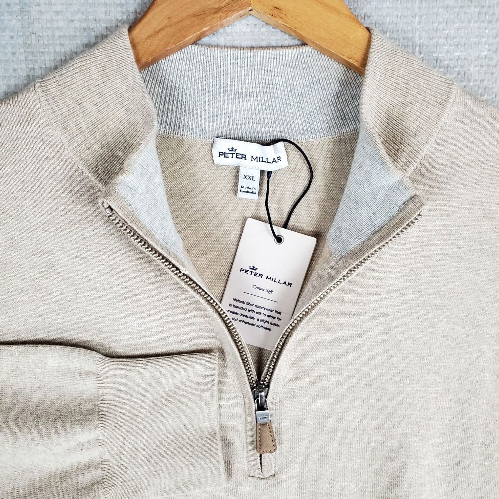 Peter Millar PETER MILLAR 2XL Sweater Shirt Mens 1/4 Zip Crown Soft Khaki Beige Cotton Silk Cashmere Nylon New With Tags Size US XXL / EU 58 / 5 - 3 Thumbnail