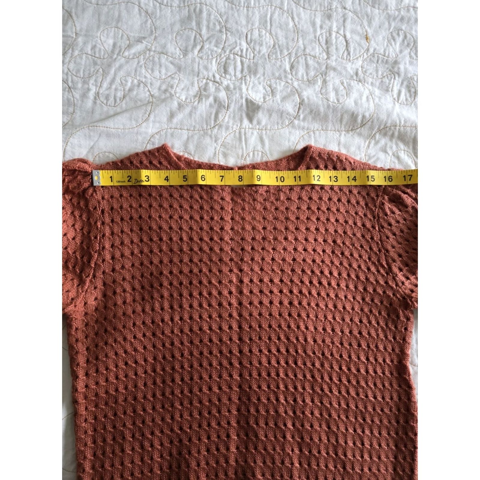 Rusty VINTAGE 80s Rust Orange Sweater Keyhole Button Womens M/L Secretary Geek Acrylic, Orange, 1980s, Business, Womens Size M / US 6-8 / IT 42-44 - 5 Thumbnail