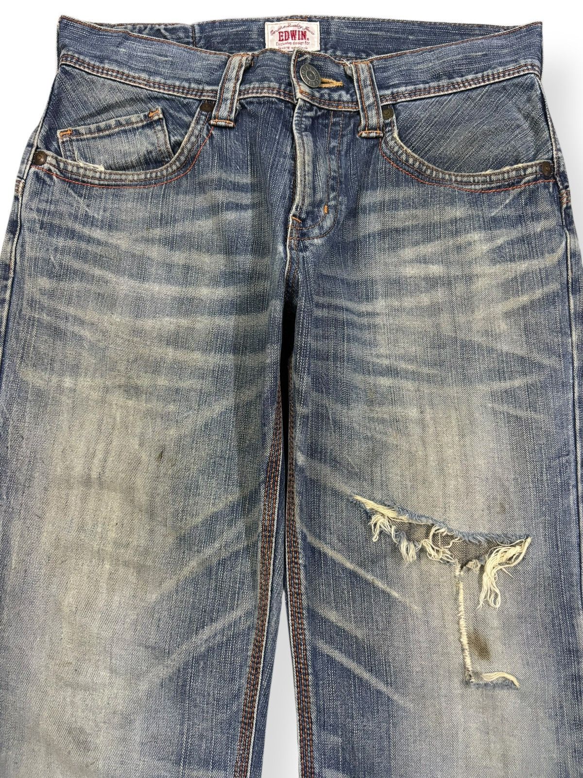 Edwin Vintage Edwin XV Buckle Back Flare Distressed Grunge Jeans Size US 31 - 3 Thumbnail