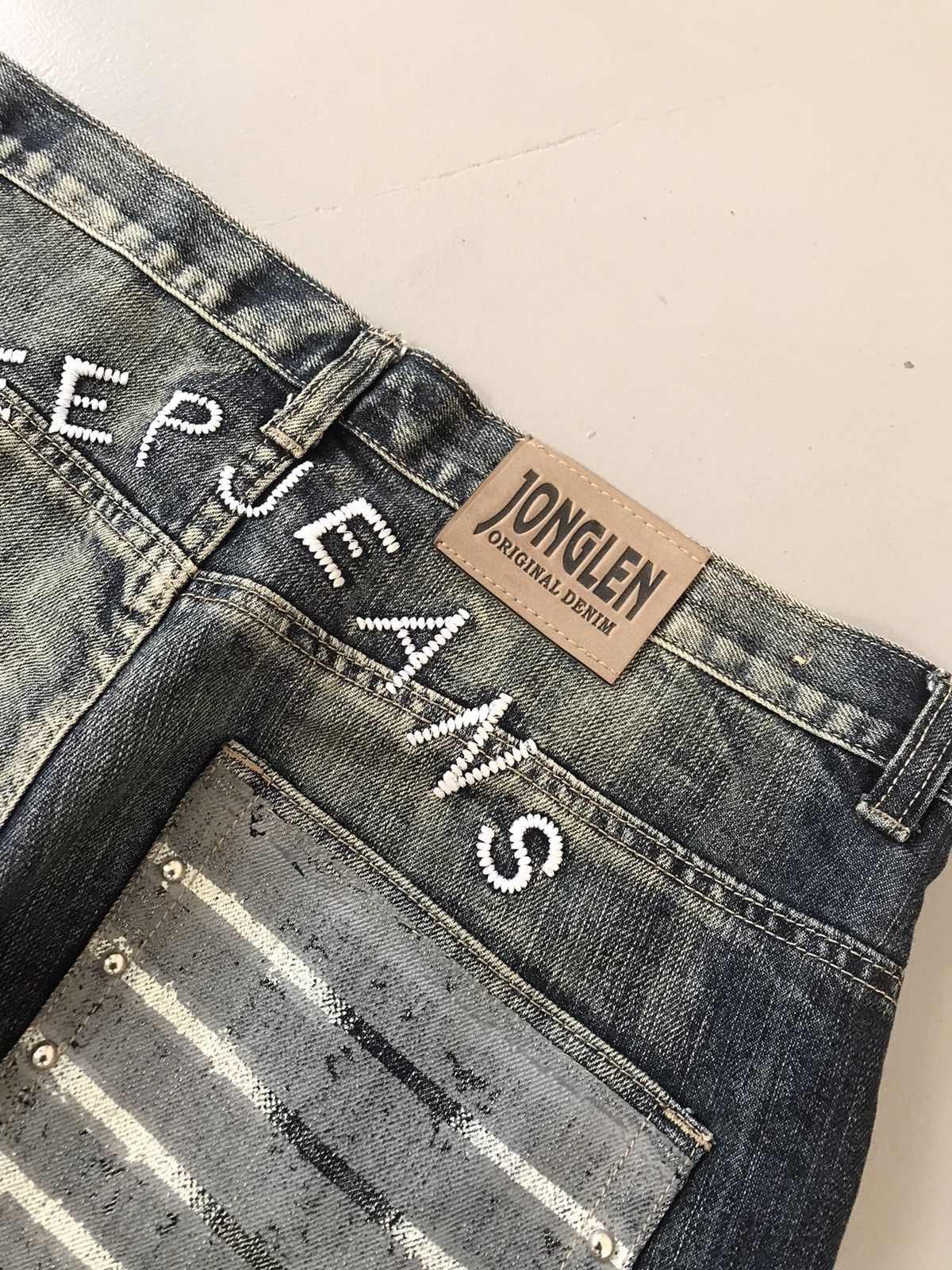 JNCO × Southpole × Vintage Vintage jonglen distressed spell out embroidered denim Size US 35 - 10 Thumbnail